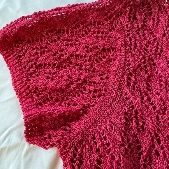 NWT Coldwater Creek Women’s Linen/Cotton Crochet Sweater Shrug, Raspberry PXL - Picture 4 of 10